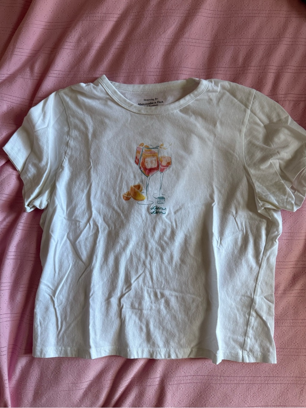 Abercrombie & Fitch White Short-Sleeve Tee with Colorful Drink Graphic